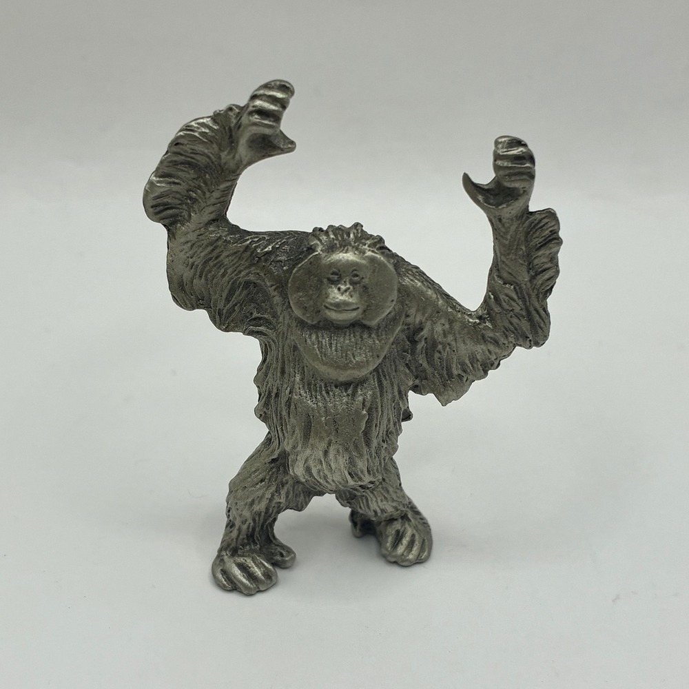 Vintage Fort Pewter Orangutan Figurine Miniature Silver Tone Metal Animal Statue